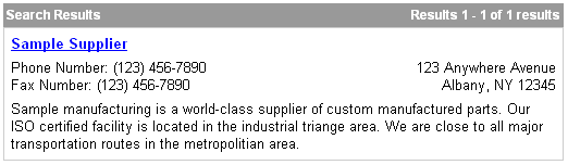 Sample supplier search results